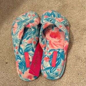 Lilly Pulitzer Pink and Blue Plush Slippers